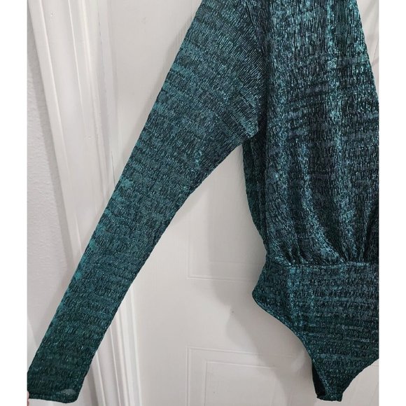 NWT Buckle Wanderlux Women's Metallic Teal Green Long Sleeve Bodysuit Size XS - Picture 4 of 13